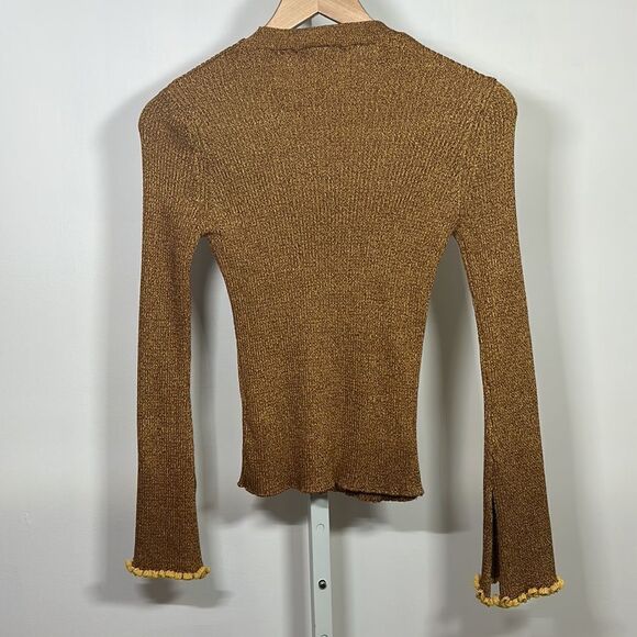 TOPSHOP Women's Ribbed Mock Neck Long Sleeve Sweater Mustard Gold Size 8 - Picture 6 of 8